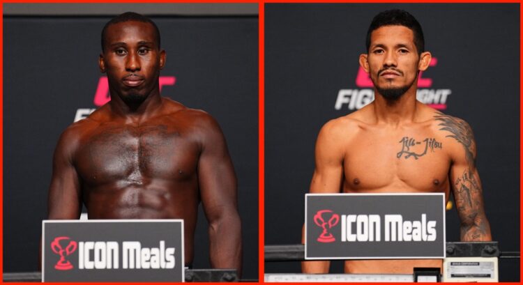 Tresean Gore AND Rafael Estevam pose on the scale during the UFC Vegas 108 weigh-in