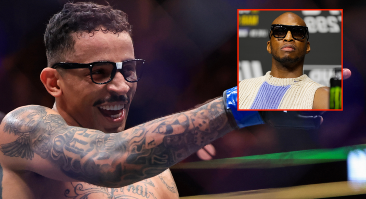 Carlos Prates celebrates after his knockout win at UFC 319, inset Michael 'Venom' Page at the UFC 319 press conference