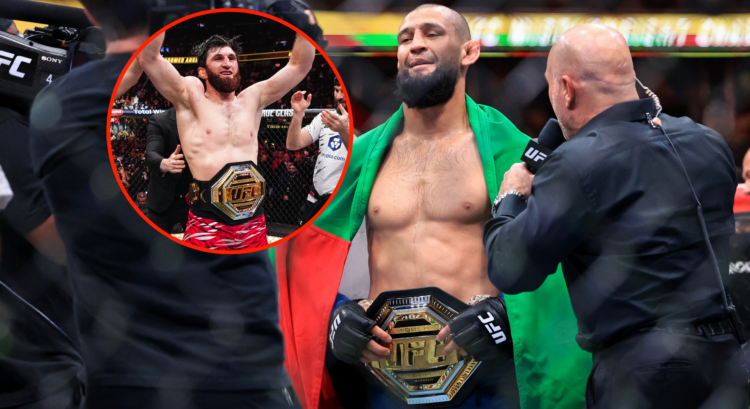 Magomed Ankalaev and Khamzat Chimaev with their UFC belts