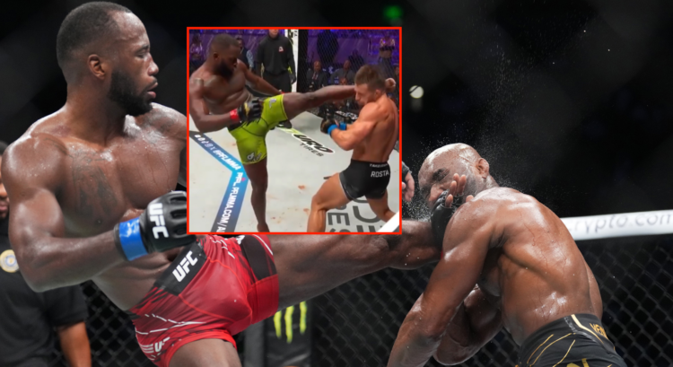 Main photo shows Leon Edwards knocking out Kamaru Usman, block shows Fabian Edwards knocking out Dalton Rosta