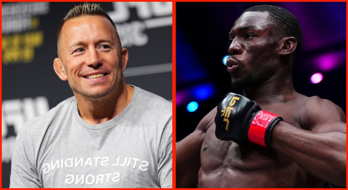 Georges St-Pierre appears during a UFC 315 Q+A session with fans, opposite Thad Jean in the PFL SmartCage