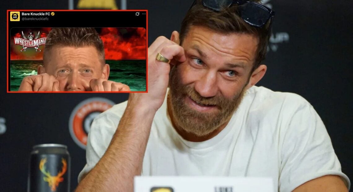 Luke Rockhold at a BKFC press conference, inset screenshot from BKFC's X account