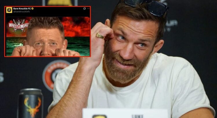 Luke Rockhold at a BKFC press conference, inset screenshot from BKFC's X account