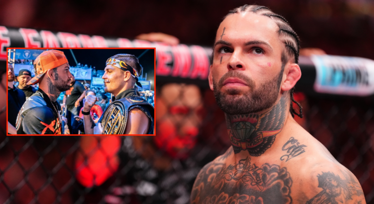 Cody Garbrandt enters the Octagon for his fight against Raoni Barcelos, inset Garbrandt facing off with Kai Stewart