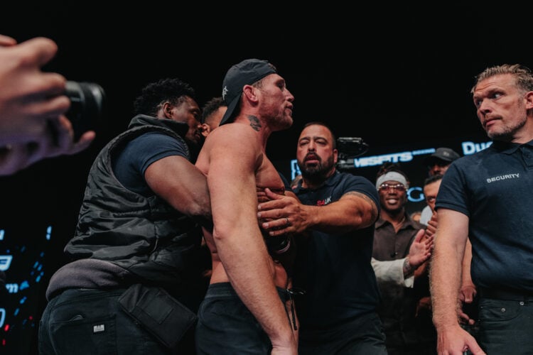 Darren Till held back by security at the Misfits 22 press conference