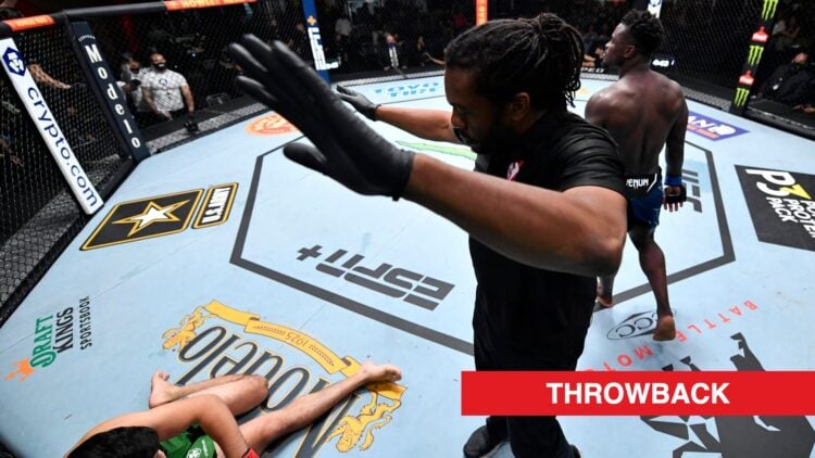 Abdul Razak Alhassan celebrates after knocking out Alessio Di Chirico in their fight at UFC Vegas 35