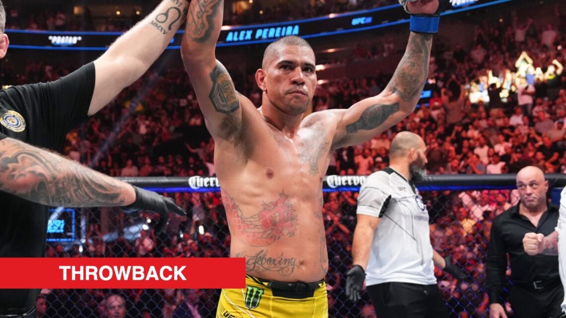 Alex Pereira celebrates after defeating Jan Blachowicz in their fight at UFC 291