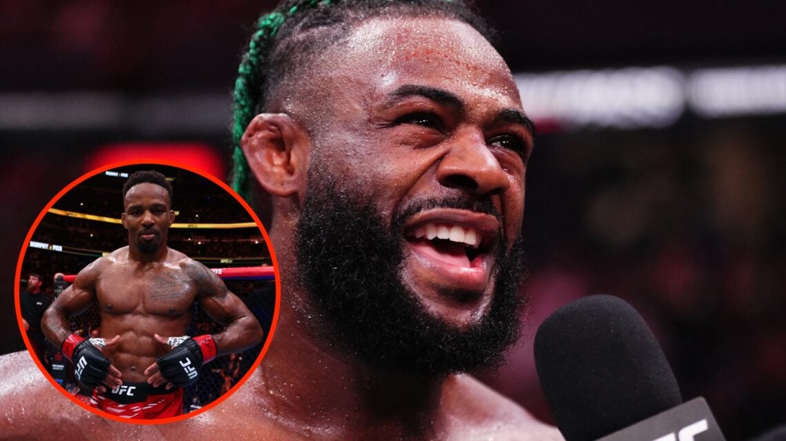 Aljamain Sterling following his UFC Shanghai win with an inset of Lerone Murphy following his UFC 319 KO win