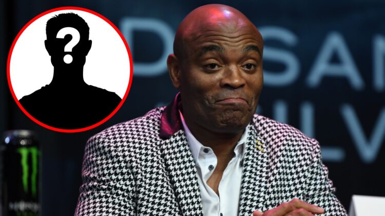 Anderson Silva on stage at the UFC 234 press conference, inset mystery icon