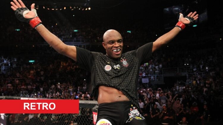 Anderson Silva celebrates atop the Octagon after his knockout win over Yushin Okami at UFC 134 in August, 2011.