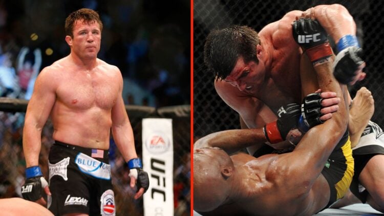 Chael Sonne in the octagon before his fight with Mauricio Rua at UFC Fight Night: Shogun v Sonnen and Chael Sonnen mounts Anderson Silva at UFC 117