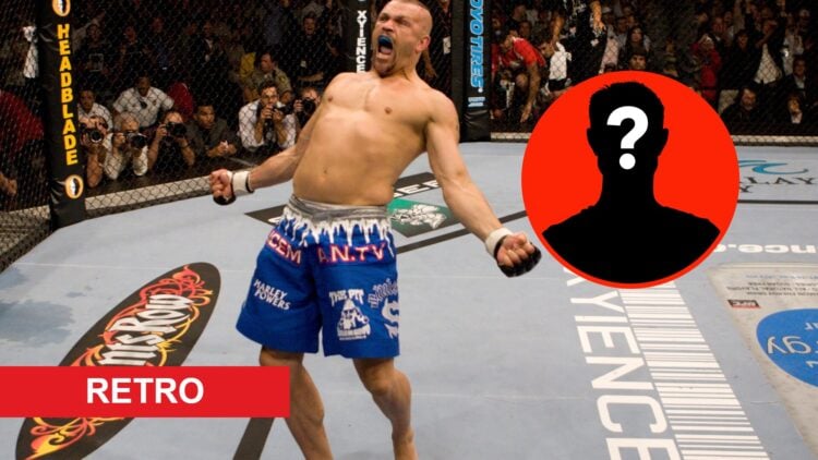 Center: Chuck Liddell in the Octagon after his light heavyweight title fight win over Renato Sobral in August, 2006. Insert: Mystery Fighter