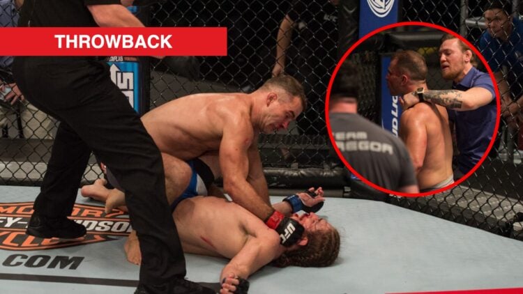 Main: Artem Lobov punches Chris Gruetzemacher during their bout on The Ultimate Fighter 22. Inset: Conor McGregor celebrates with Artem Lobov after...