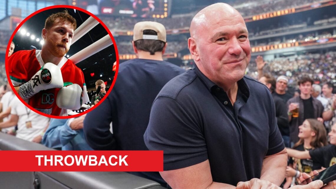 Dana White attends WrestleMania 41 at Allegiant Stadium in Las Vegas, inset Canelo Alvarez enters the ring before his fight with Gennady Golovkin, ...