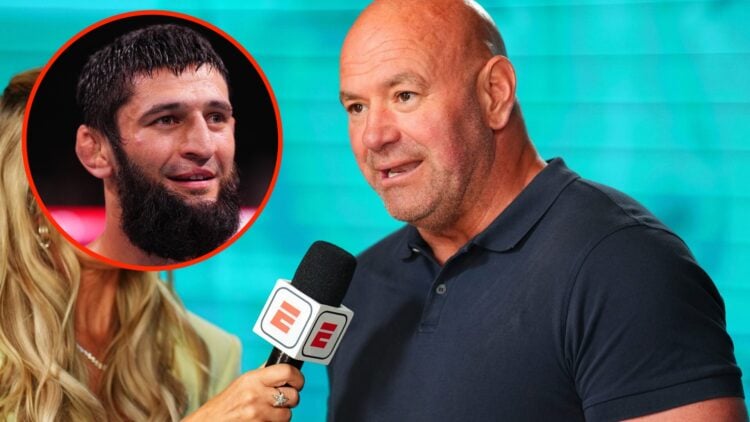Dana White announcing contracts following Dana White's Contender Series with an inset of Khamzat Chimaev following UFC 308 win