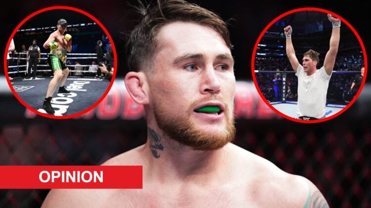 Darren Till prepares to face Dricus du Plessis at UFC 282, inset Till celebrates after knocking out Luke Rockhold at Misfits Boxing 22, Till reacts...