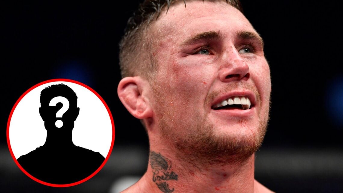 Darren Till reacts after being beaten by Robert Whittaker on UFC Fight Island, inset mystery icon