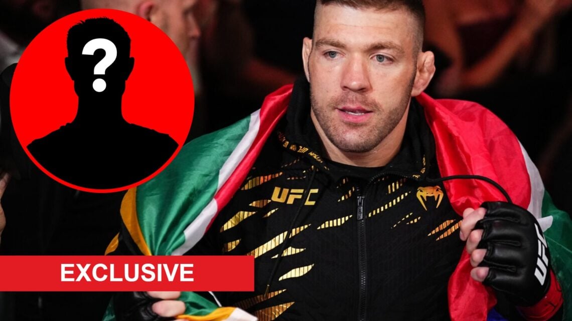 Dricus du Plessis prepares to face Sean Strickland at UFC 312, inset mystery icon and exclusive banner