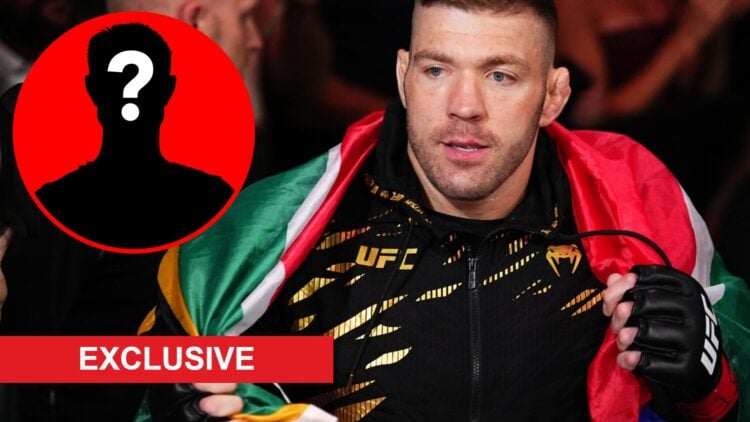 Dricus du Plessis prepares to face Sean Strickland at UFC 312, inset mystery icon and exclusive banner