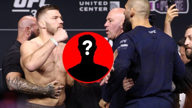 Dricus du Plessis faces off with Khamzat Chimaev at UFC 319 weigh-ins, with mystery inset