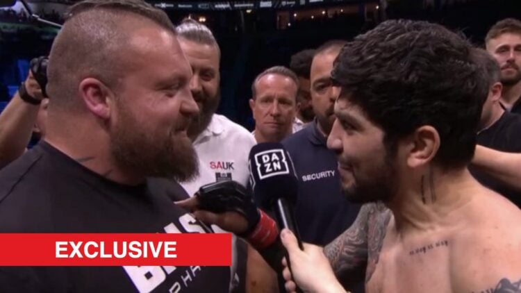 Eddie Hall faces off with Dillon Danis in the ring