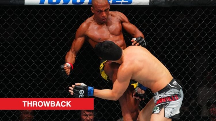 Edson Barboza lands a knee on Billy Quarantillo during their fight at UFC Kansas City