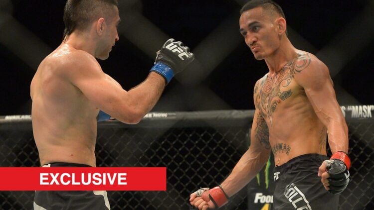 Ricardo Lamas fighting Max Holloway at UFC 199, with exclusive label