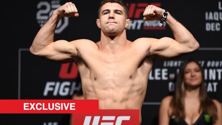 Ali Iaquinta at UFC Fight Night weigh-ins, with exclusive label