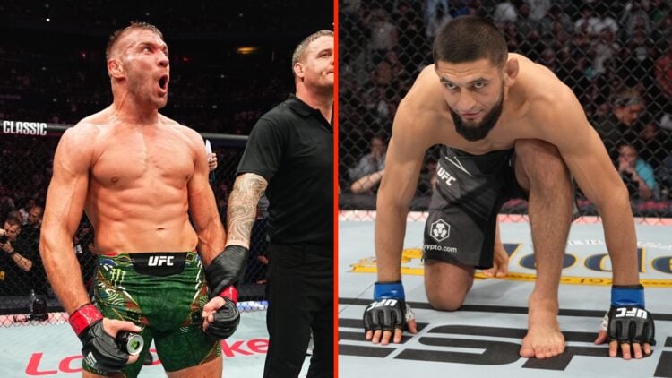 Dricus Du Plessis celebrates his UFC 312 win over Sean Strickland split with Khamzat Chimaev moments before his UFC 273 fight