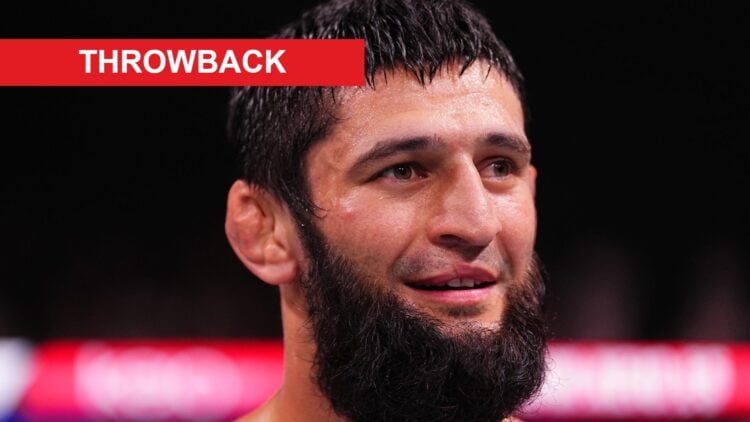Khamzat Chimeav smiling in the octagon after beating Robert Whittaker at UFC 308