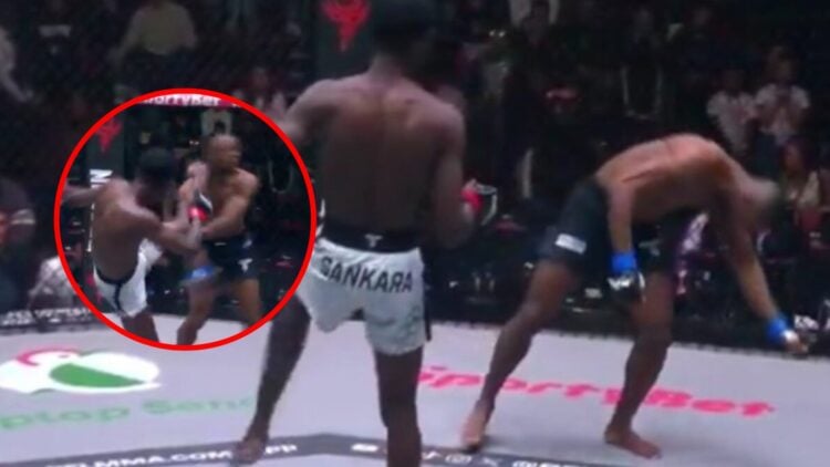Abdul Razac Sankara lands a question mark kick to knock out Shadrick Dju Yemba in their fight at PFL Africa 2