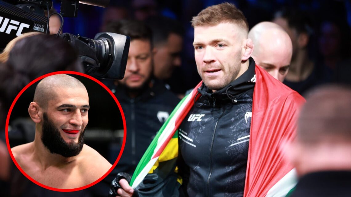 Dricus du Plessis walks to the Octagon for his UFC 297 fight with Sean Strickland, inset Khamzat Chimaev prepares to face Gerald Meerschaert at the...