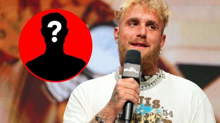 Main: Jake Paul hosts the press conference for the PFL's Battle of the Giants event. Inset: Mystery fighter.