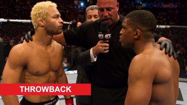 Josh Koscheck faces off with Paul Daley at UFC 113, inset throwback banner