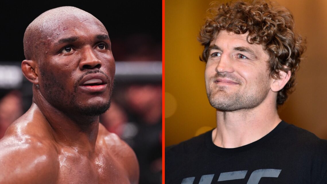 Kamaru Usman reacts after his fight at UFC 294, Ben Askren attends the UFC 239 media day.
