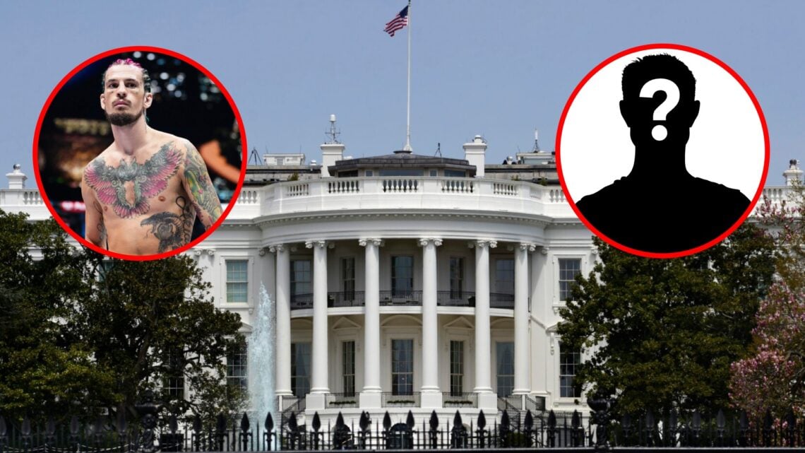 Main: The White House in Washington D.C. Left Inset: Sean O'Malley prepares to face Merab Dvalishvili at UFC 306. Right Inset: Mystery fighter.