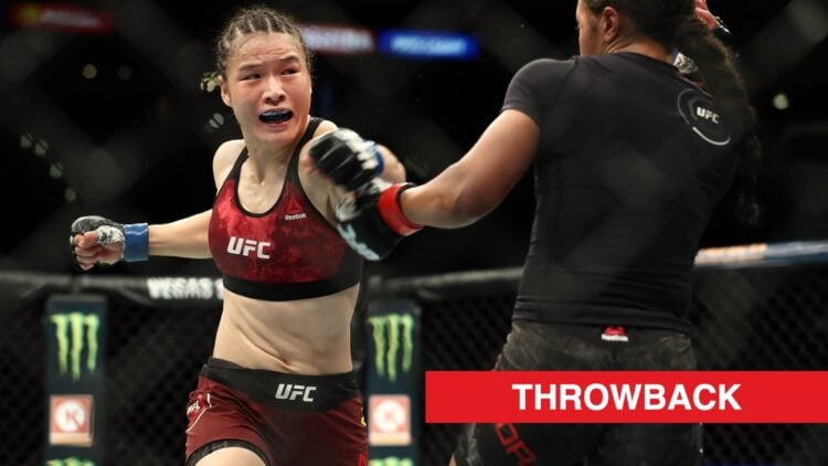 Zhang Weili punches Danielle Taylor during their fight at UFC 227