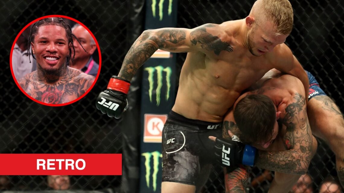 Main: TJ DIllashaw punches Cody Garbrandt during their fight at UFC 227. Inset: Gervonta Davis reacts after defeating Ryan Garcia in their boxing m...
