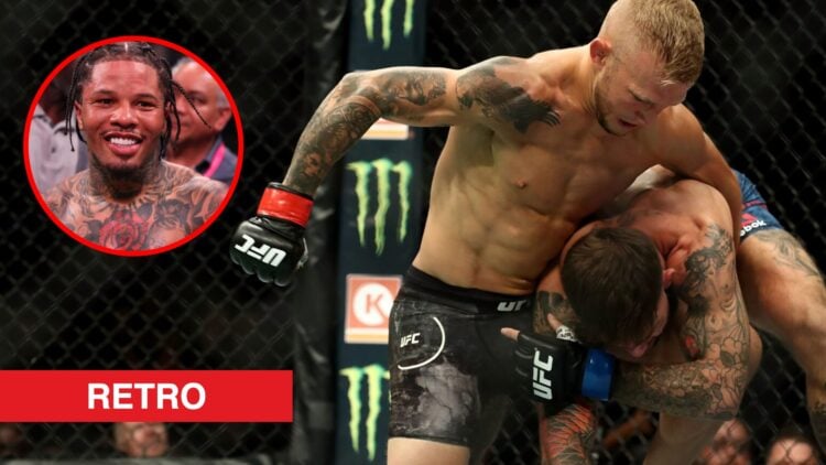 Main: TJ DIllashaw punches Cody Garbrandt during their fight at UFC 227. Inset: Gervonta Davis reacts after defeating Ryan Garcia in their boxing m...