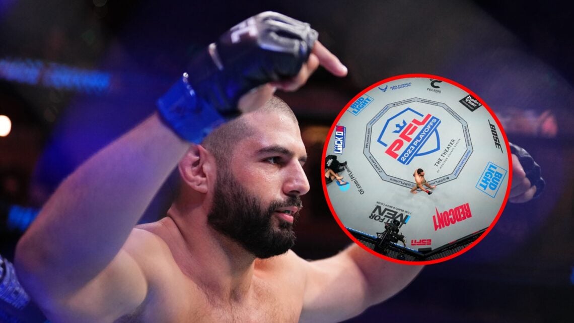 Split image of Tuco Tokkos in the UFC Octagon and PFL SmartCage