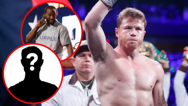 Canelo Alvarez prepares to face Edgar Berlanga, inset Terence Crawford poses on stage at a press conference during Fanatics Fest, mystery icon