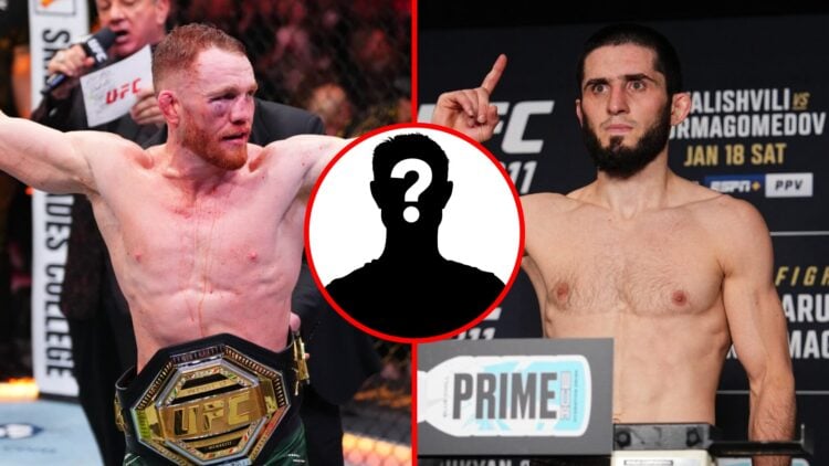 Left: Jack Della Maddalena celebrates his UFC 315 win. Right: Islam Makhachev weighs in ahead of UFC 311. Inset: Mystery icon