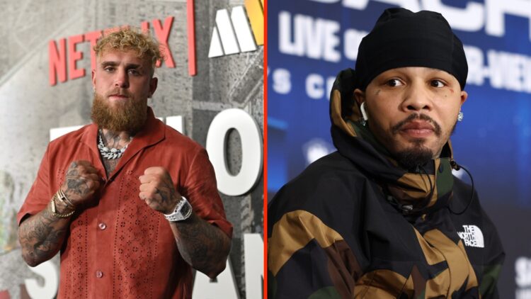 Jake Paul attends Katie Taylor vs Amanda Serrano 3 split with Gervonta Davis at the press conference ahead of his fight against Lamont Roach Jr