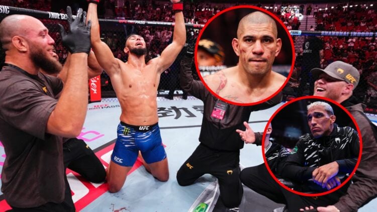 Main: Johnny Walker celebrates after beating Zhang Mingyang at UFC Shanghai. Top Inset: Alex Pereira reacts after losing to Magomed Ankalaev at UFC...