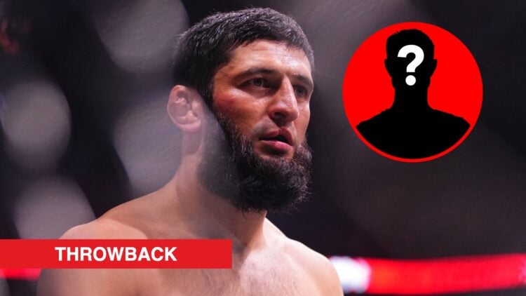 Main: Khamzat Chimaev enters the Octagon for his fight with Robert Whittaker at UFC 308. Inset: Mystery icon