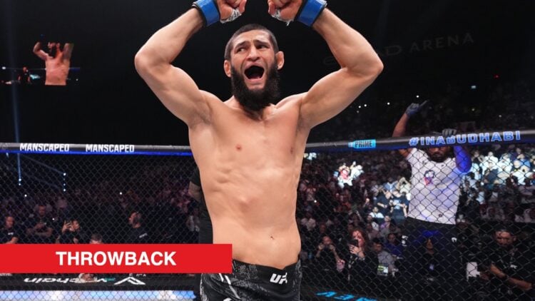 Khamzat Chimaev celebrates in the ring at UFC 294