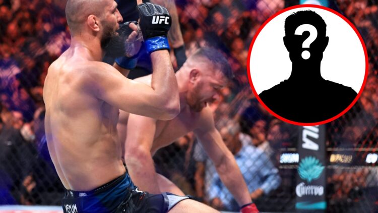 Khamzat Chimaev and Dricus du Plessis react after their UFC 319 middleweight title, inset mystery icon