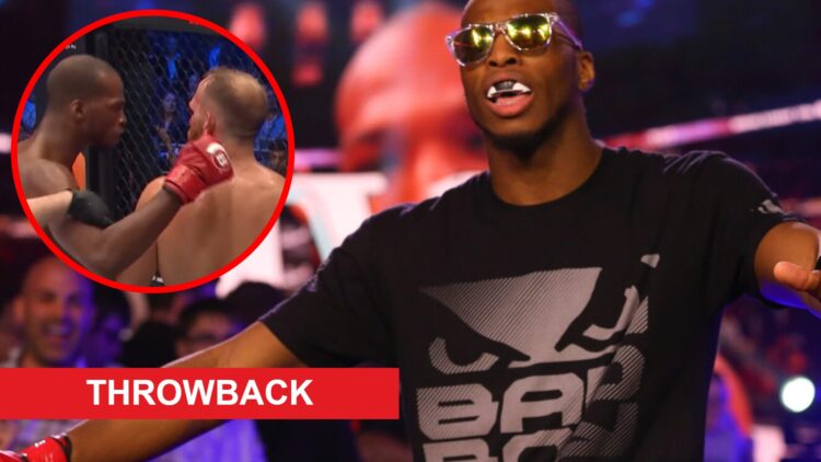 Michael Page makes the walk to face Jeremie Holloway at Bellator 153, inset Page calls out David Rickels in their fight at Bellator 200, throwback ...