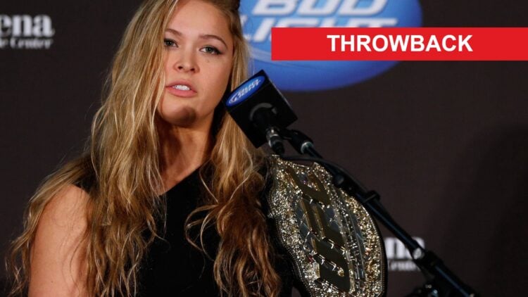 Ronda Rousey addresses the media after being presented with the UFC Women's Bantamweight belt