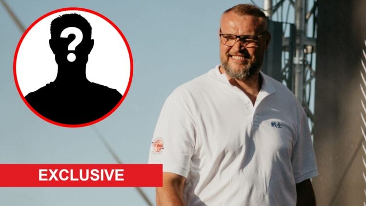 Semmy Schilt looks on while working with SENSHI, inset mystery icon and exclusive banner